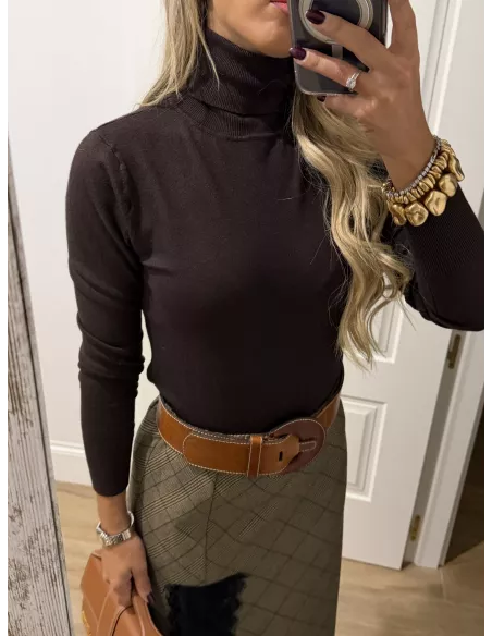 Jersey Deep cuello alto marrón