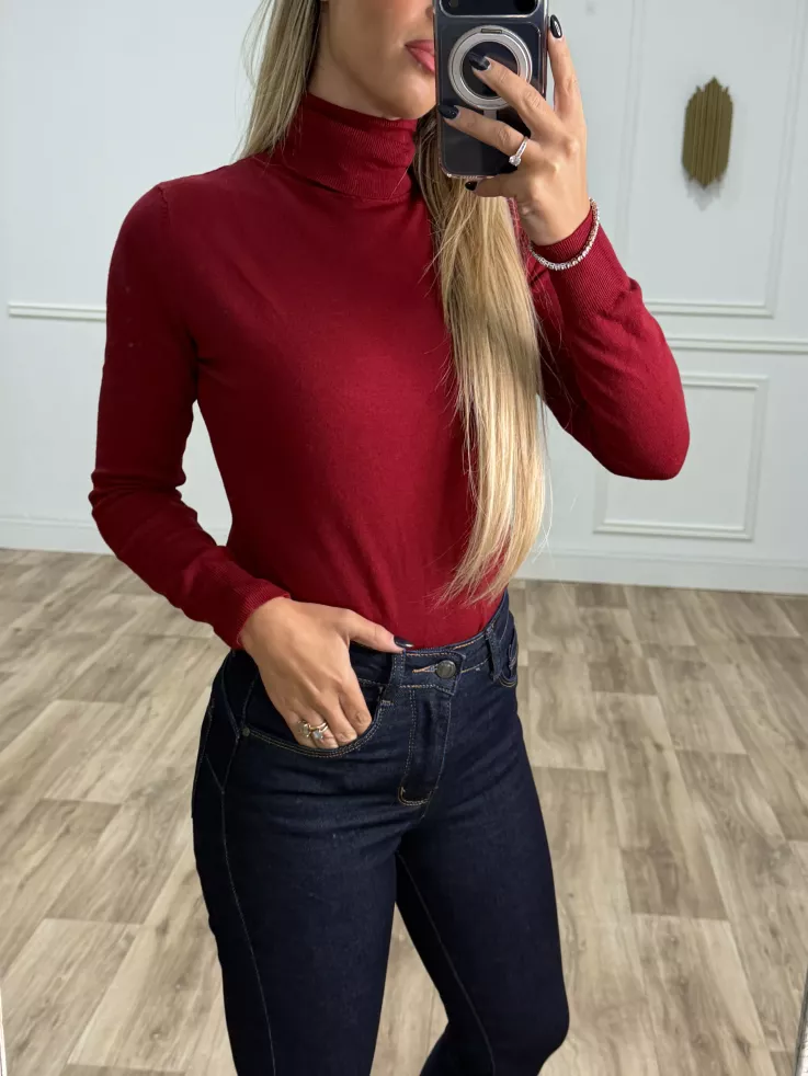 Jersey Deep cuello alto burdeos