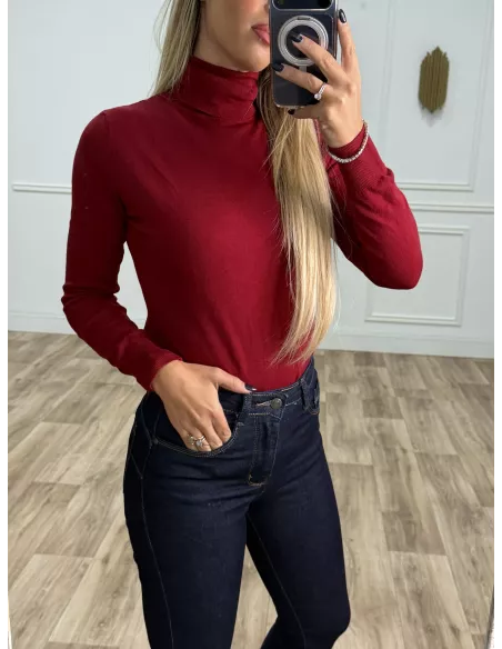 Jersey Deep cuello alto burdeos