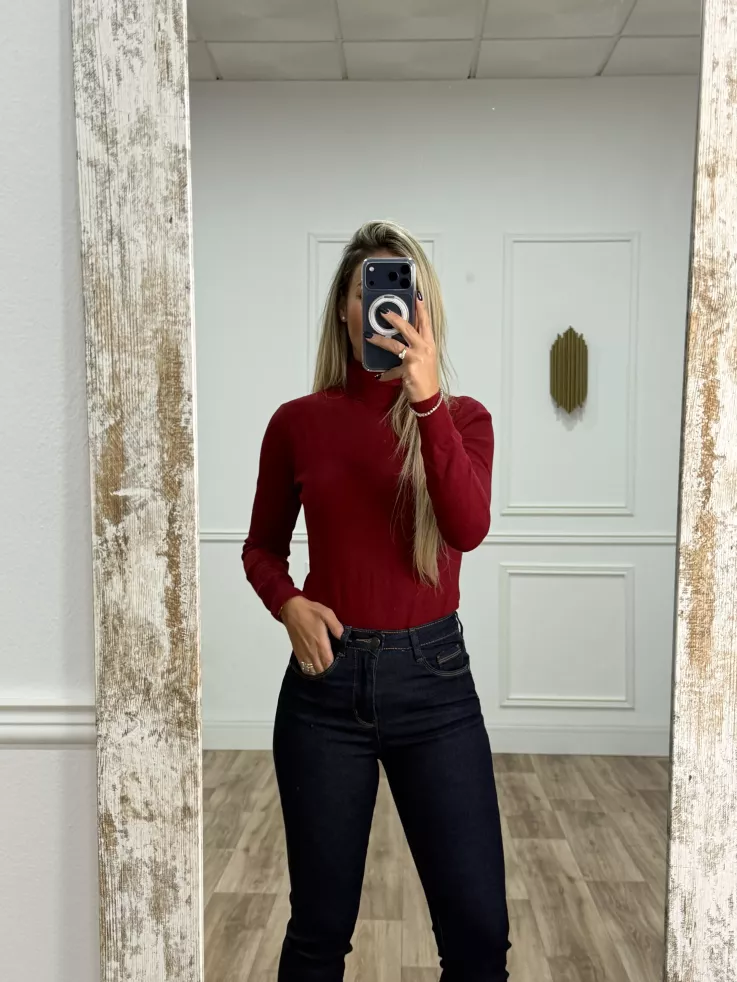 Jersey Deep cuello alto burdeos