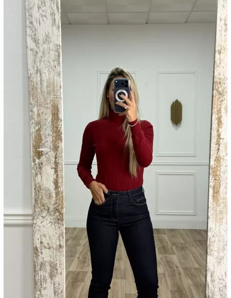 Jersey Deep cuello alto burdeos