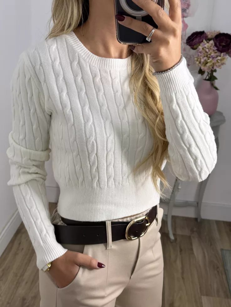 Jersey trenzado cuello a la caja blanco