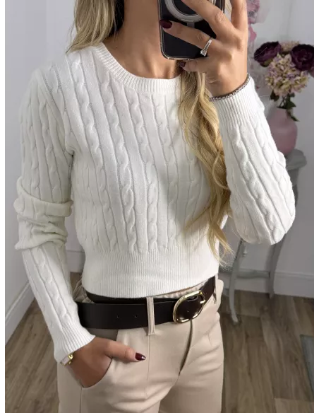 Jersey trenzado cuello a la caja blanco