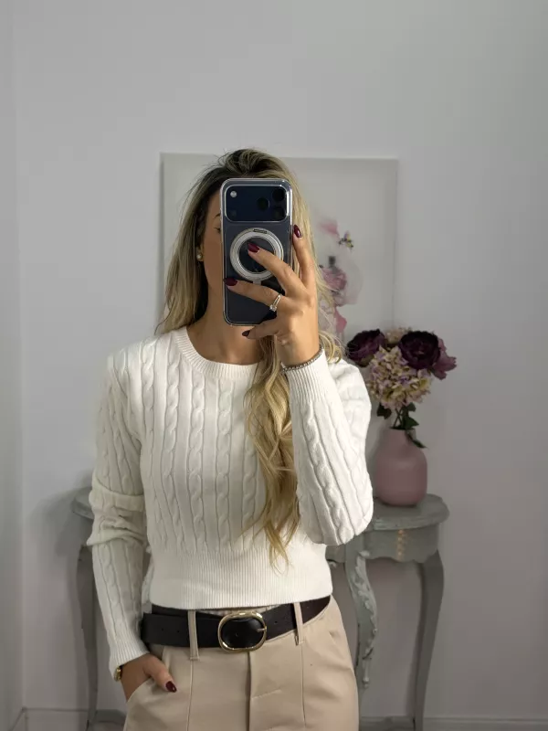 Jersey trenzado cuello a la caja blanco