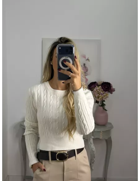 Jersey trenzado cuello a la caja blanco