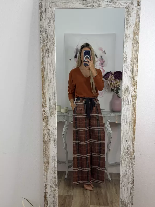 Pantalón Angelica cuadros teja