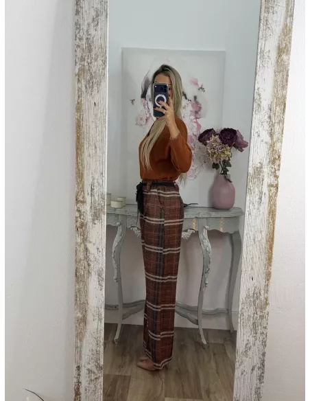 Pantalón Angelica cuadros teja