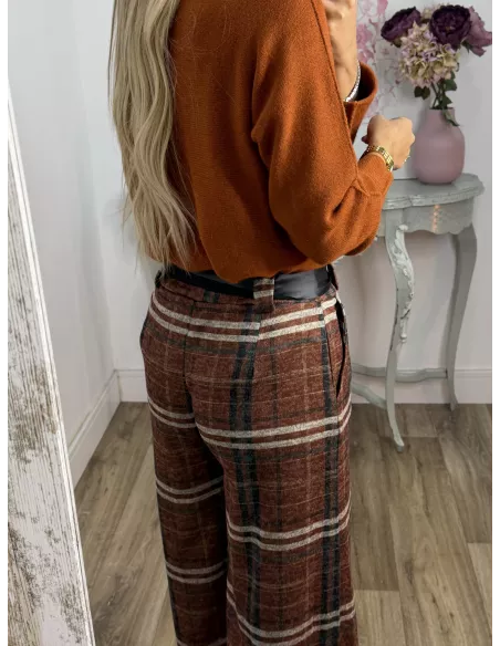 Pantalón Angelica cuadros teja