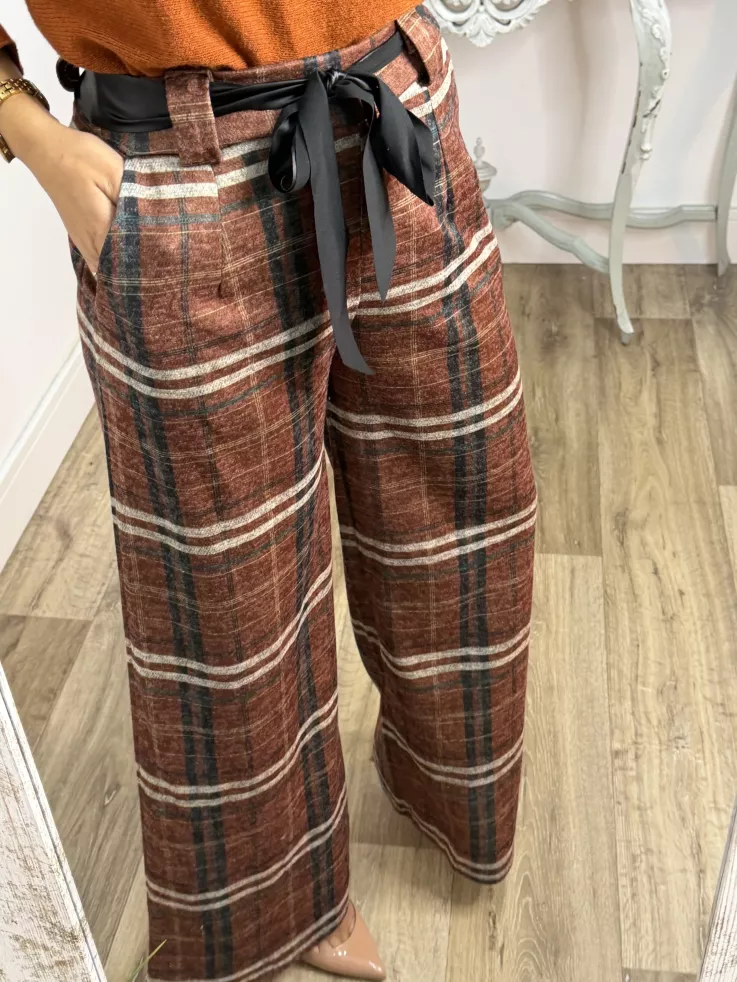 Pantalón Angelica cuadros teja