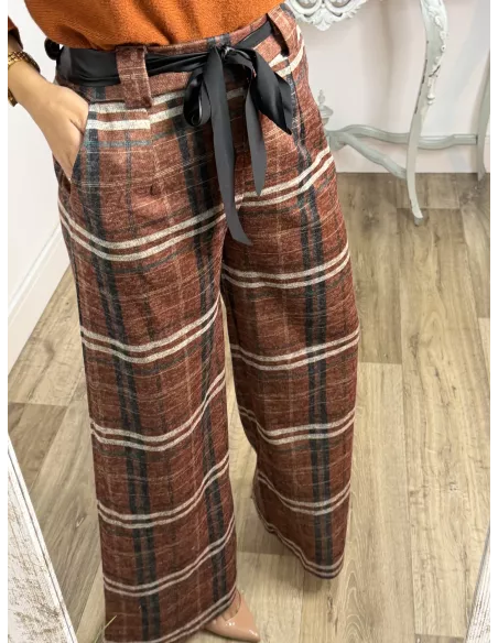 Pantalón Angelica cuadros teja