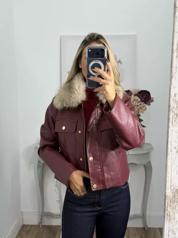 Chaqueta Caleta burdeos y beige