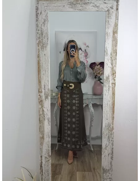 Camisa satinada cuello mao verde