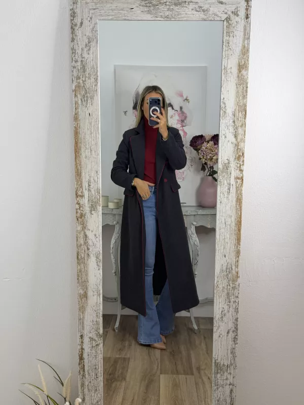 Abrigo Raisa cuadros gris