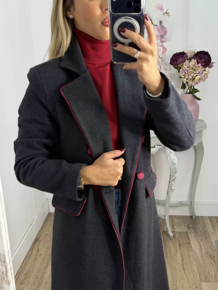 Abrigo Raisa cuadros gris