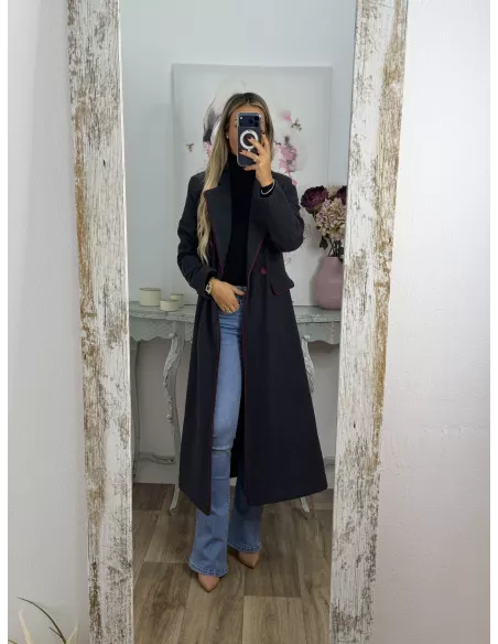 Abrigo Raisa cuadros gris