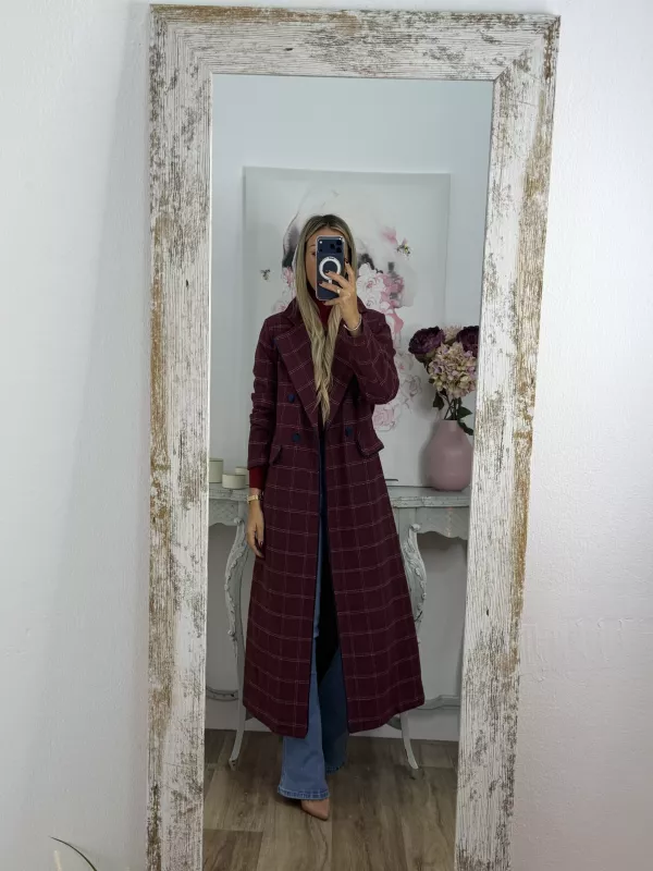 Abrigo Raisa cuadros burdeos