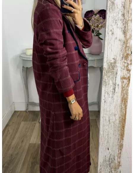 Abrigo Raisa cuadros burdeos