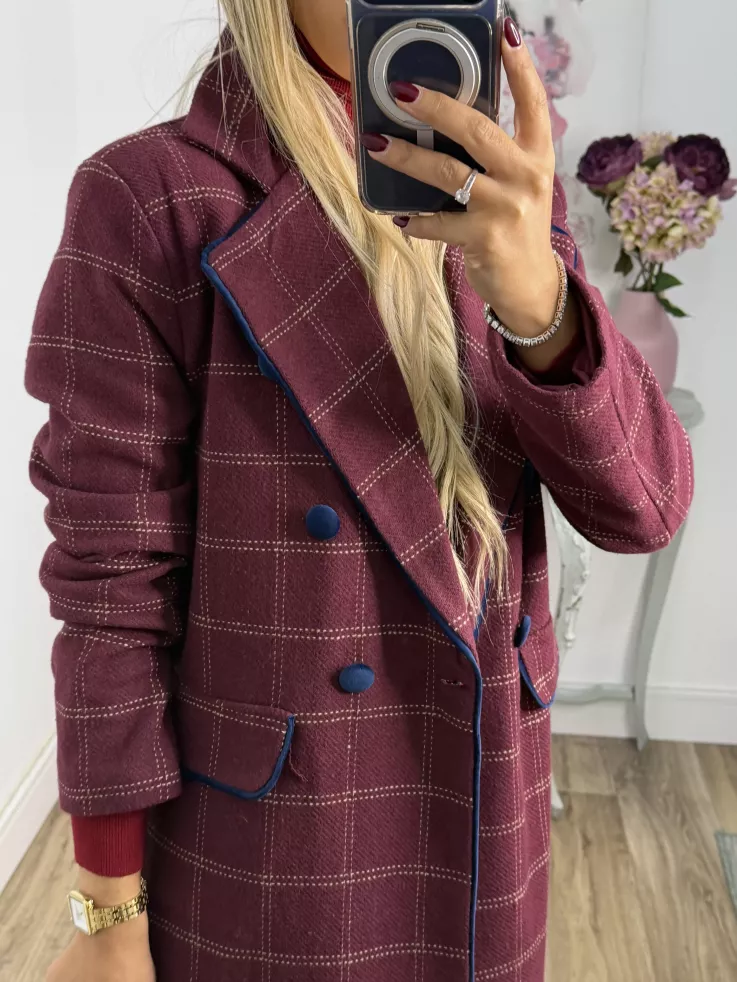 Abrigo Raisa cuadros burdeos