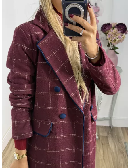 Abrigo Raisa cuadros burdeos