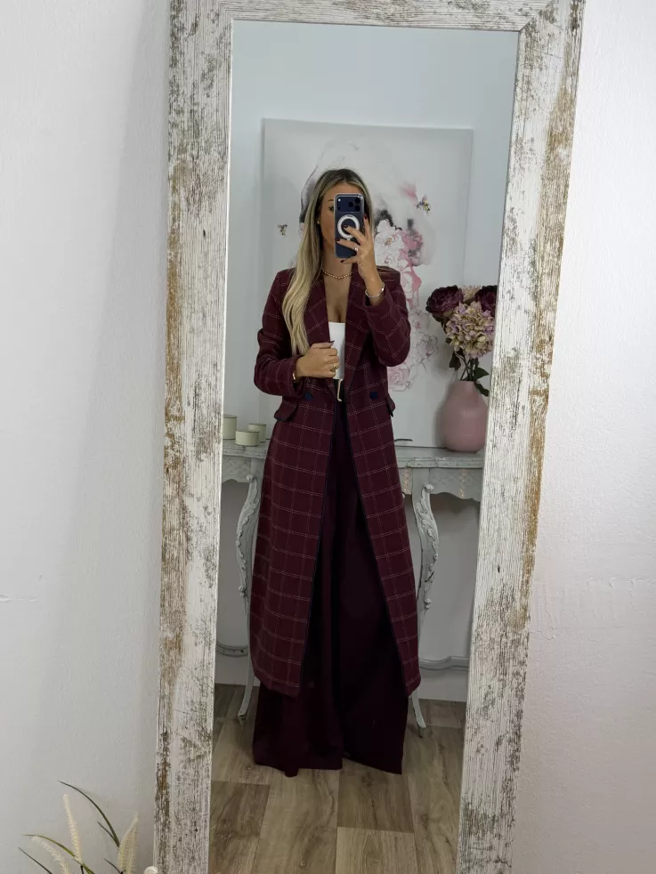 Abrigo Raisa cuadros burdeos