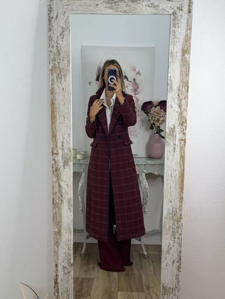 Abrigo Raisa cuadros burdeos