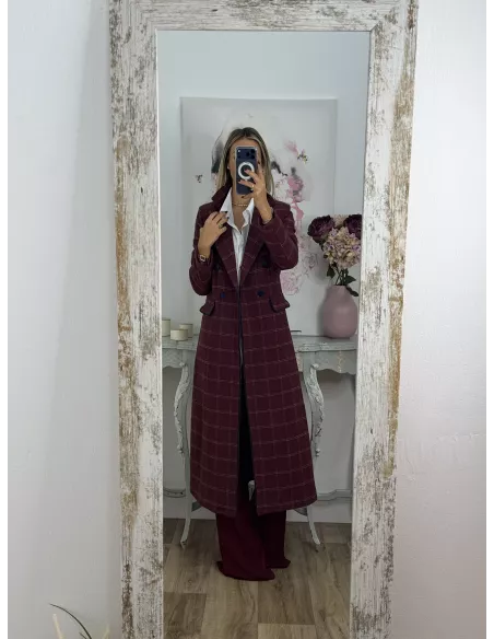 Abrigo Raisa cuadros burdeos