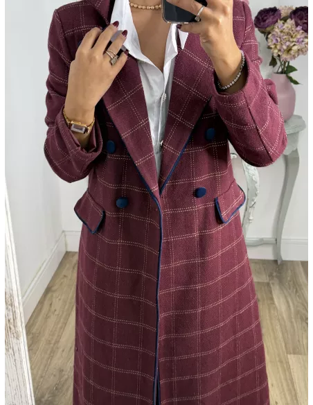 Abrigo Raisa cuadros burdeos