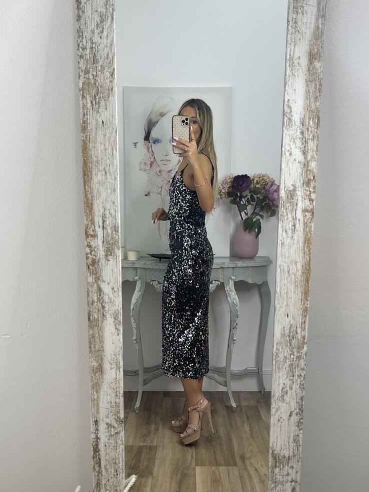Falda lentejuelas negra con lentejuelas plateadas