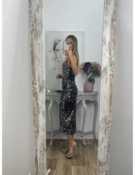 Falda lentejuelas negra con lentejuelas plateadas