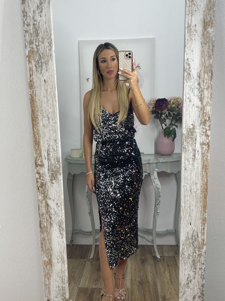 Falda lentejuelas negra con lentejuelas plateadas