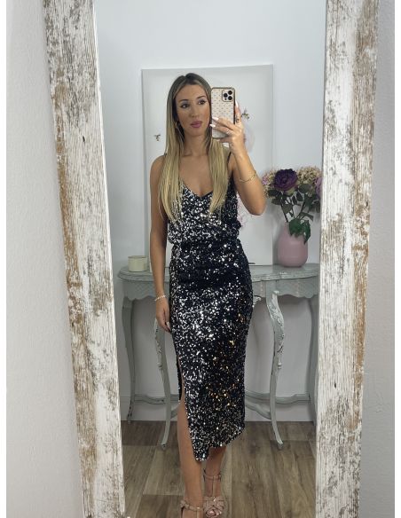 Falda lentejuelas negra con lentejuelas plateadas