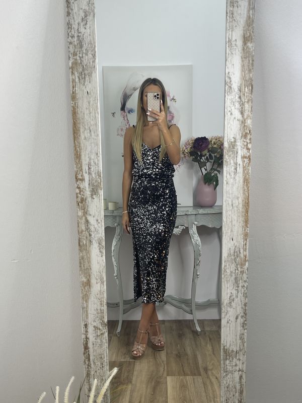 Falda lentejuelas negra con lentejuelas plateadas