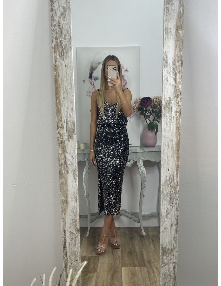 Falda lentejuelas negra con lentejuelas plateadas