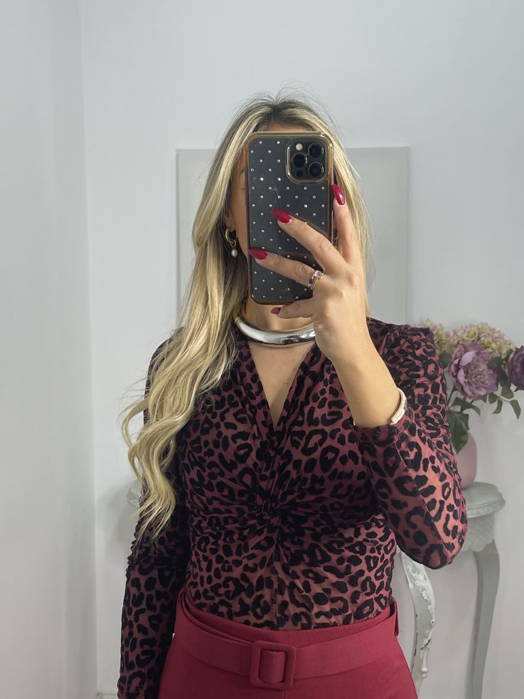 Body burdeos con print de terciopelo