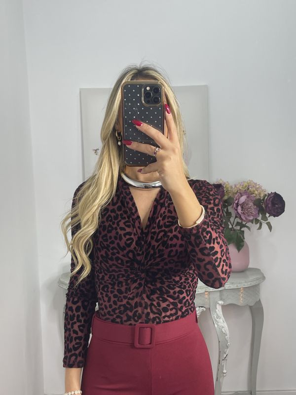 Body burdeos con print de terciopelo