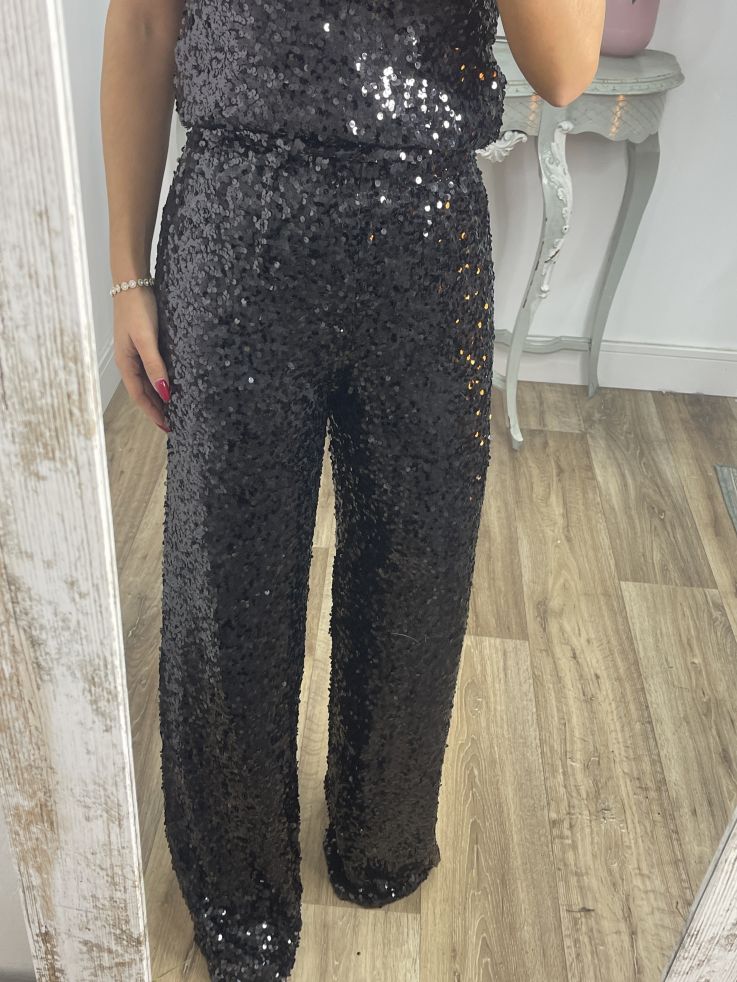 Pantalón Palazzo negro de lentejuelas