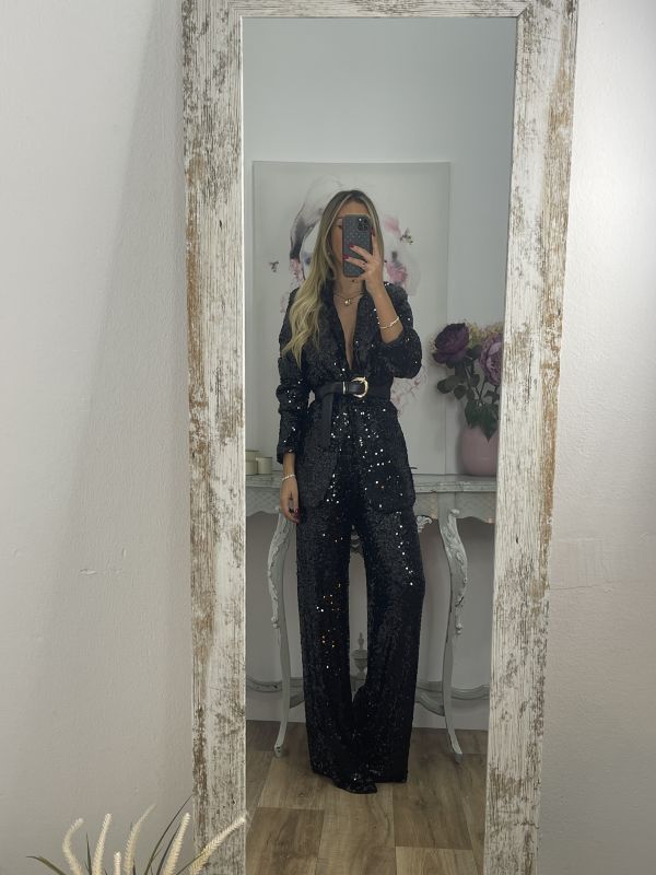 Pantalón Palazzo negro de lentejuelas