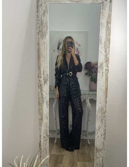Pantalón Palazzo negro de lentejuelas