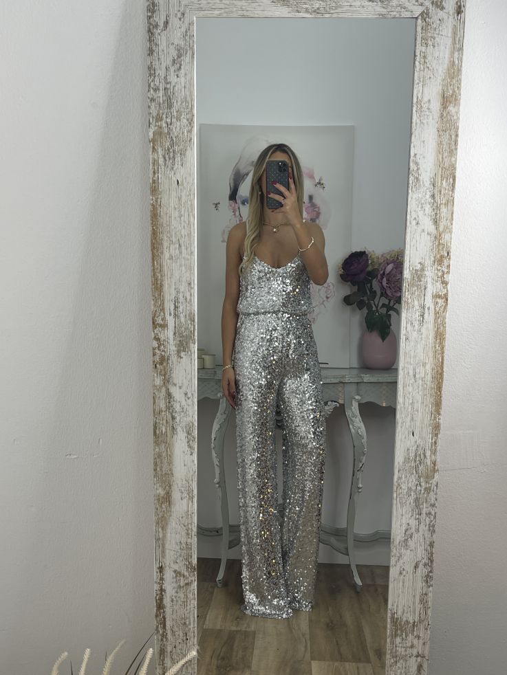 Pantalón Palazzo plateado de lentejuelas