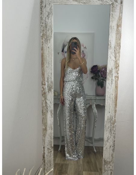 Pantalón Palazzo plateado de lentejuelas
