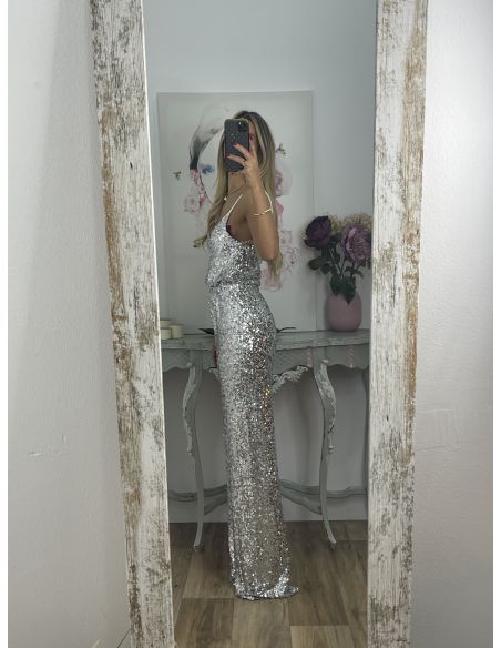 Pantalón Palazzo plateado de lentejuelas