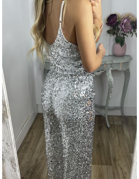 Pantalón Palazzo plateado de lentejuelas