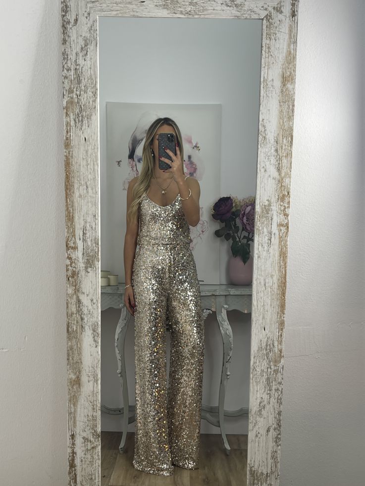 Pantalón Palazzo dorado de lentejuelas