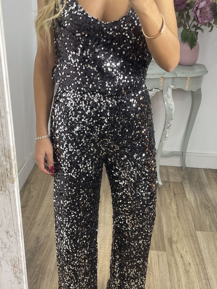 Pantalón Palazzo negro con plateado de lentejuelas