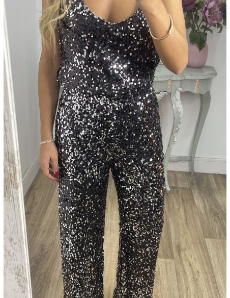 Pantalón Palazzo negro con plateado de lentejuelas