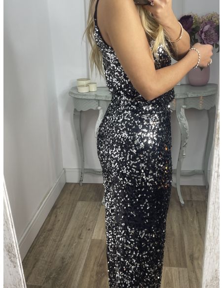 Pantalón Palazzo negro con plateado de lentejuelas