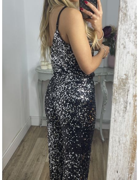 Pantalón Palazzo negro con plateado de lentejuelas