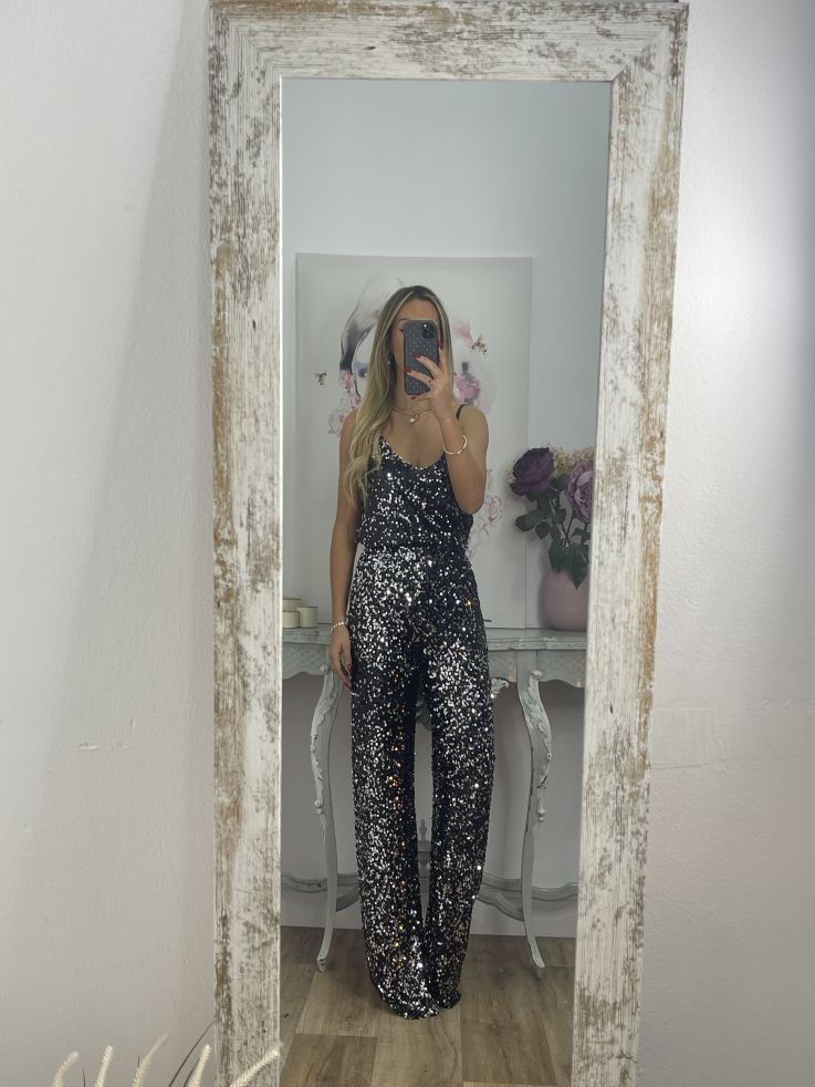 Pantalón Palazzo negro con plateado de lentejuelas