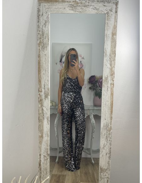Pantalón Palazzo negro con plateado de lentejuelas