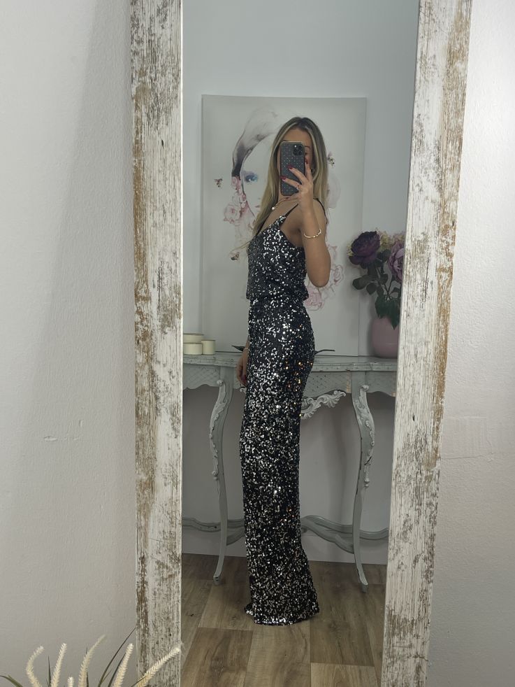 Pantalón Palazzo negro con plateado de lentejuelas